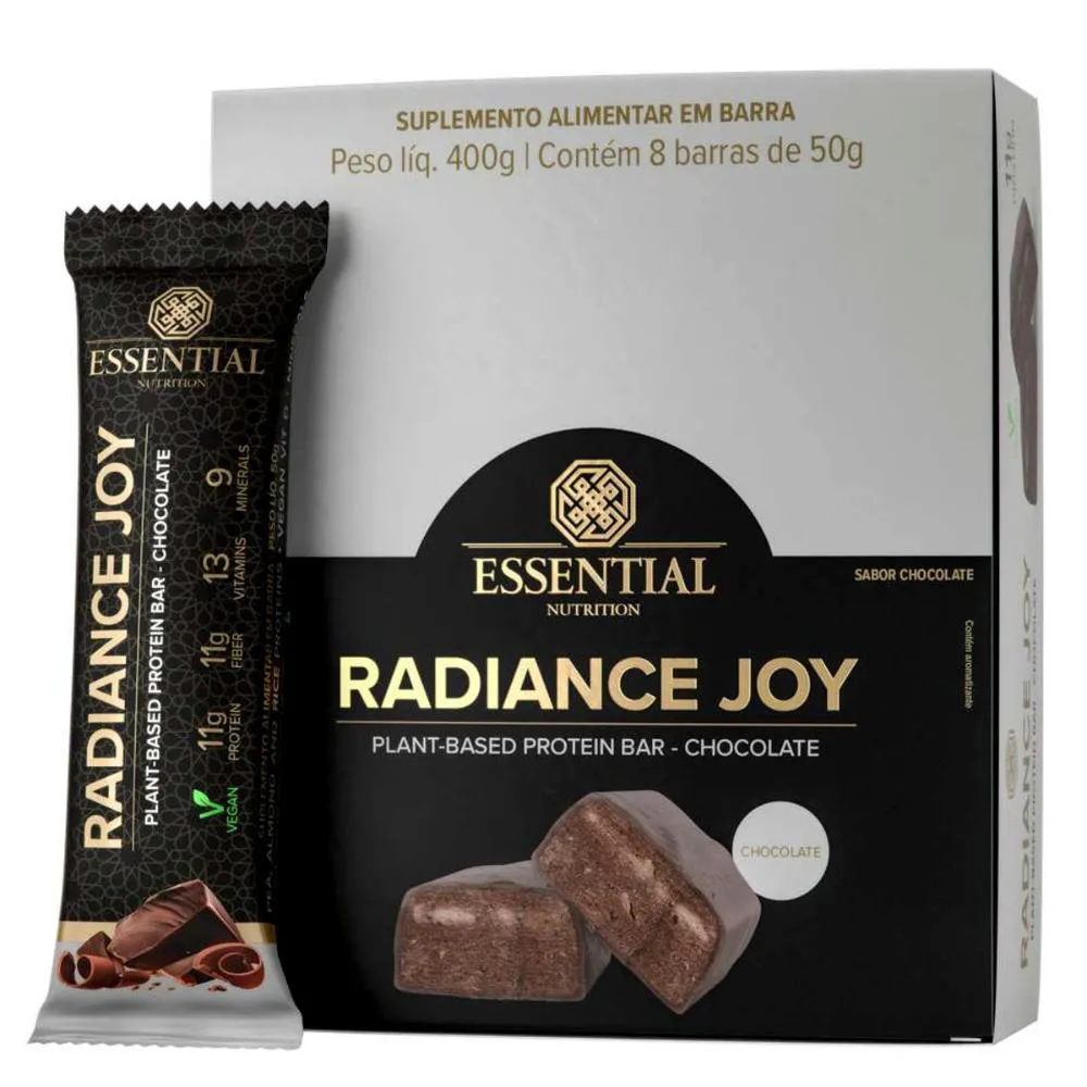 Radiance Joy Barra Proteina Vegana 8 Unid 50G 400G Essential Chocolate