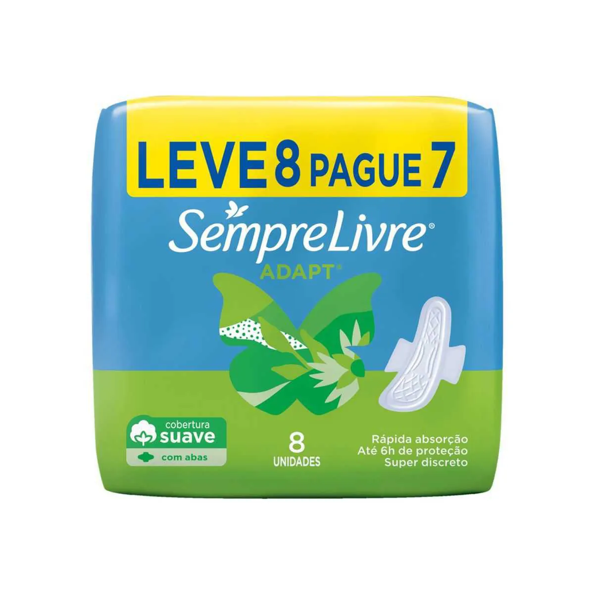Absorvente Sempre Livre Adapt Cobertura Suave Sem Abas com 8 unidades