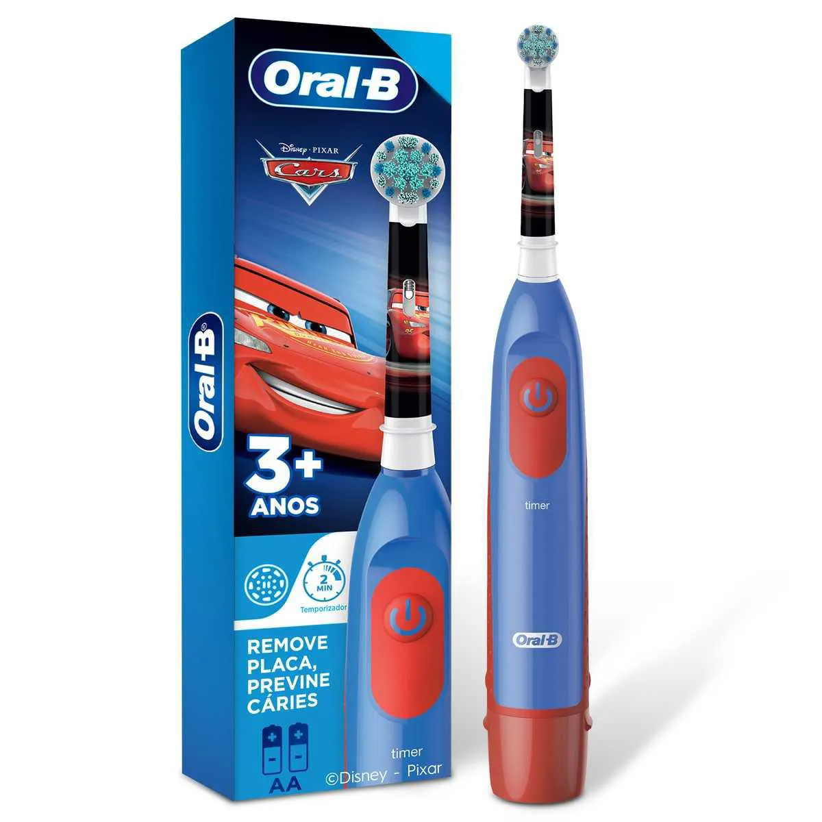 Escova de Dente Elétrica Oral-B Infantil Macia 3+ Anos Disney Pixar Carros com 1 unidade + 2 pilhas AA