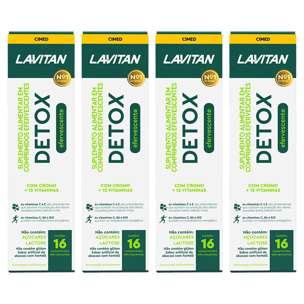 KIT 4 SUPLEMENTO LAVITAN DETOX 16 CPS EFERVESCENTES - CIMED