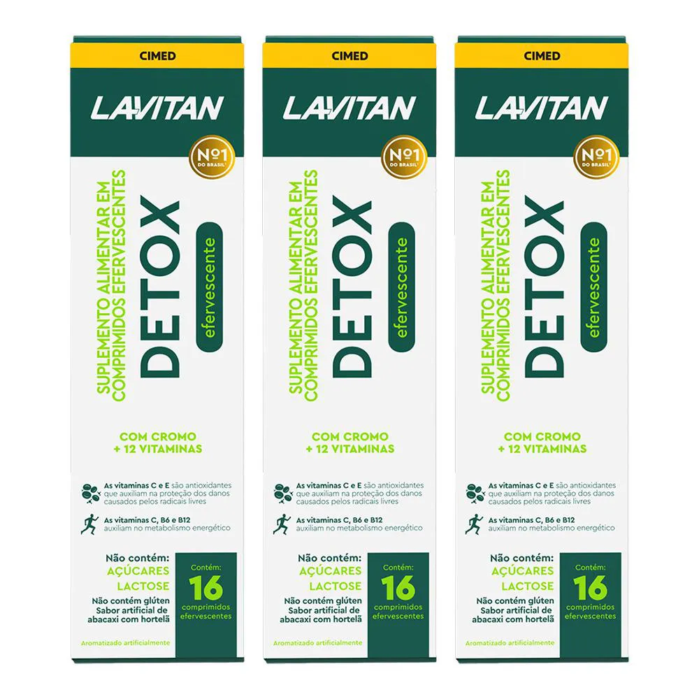 KIT 3 SUPLEMENTO LAVITAN DETOX 16 CPS EFERVESCENTES - CIMED
