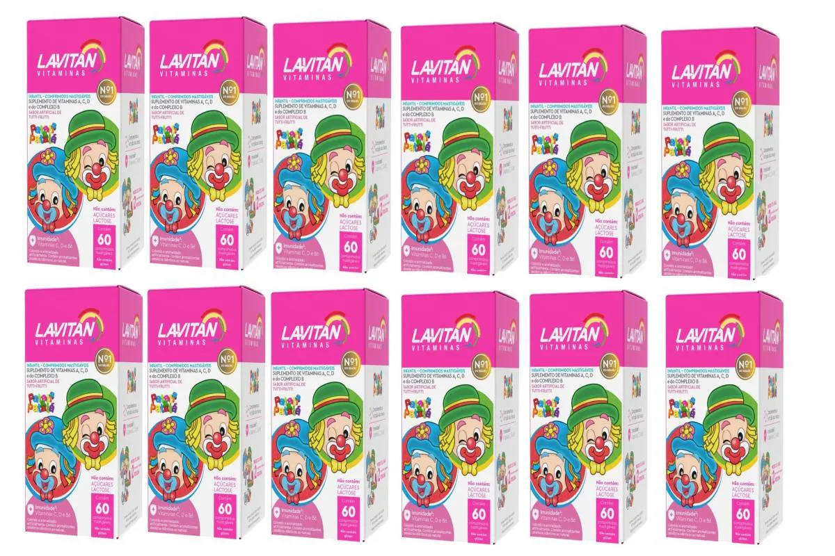 KIT 12 VITAMINA LAVITAN KIDS SABOR TUTTI-FRUTTI 60CPR CIMED
