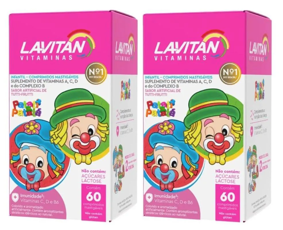 KIT 2 VITAMINA LAVITAN KIDS SABOR TUTTI-FRUTTI 60CPR - CIMED