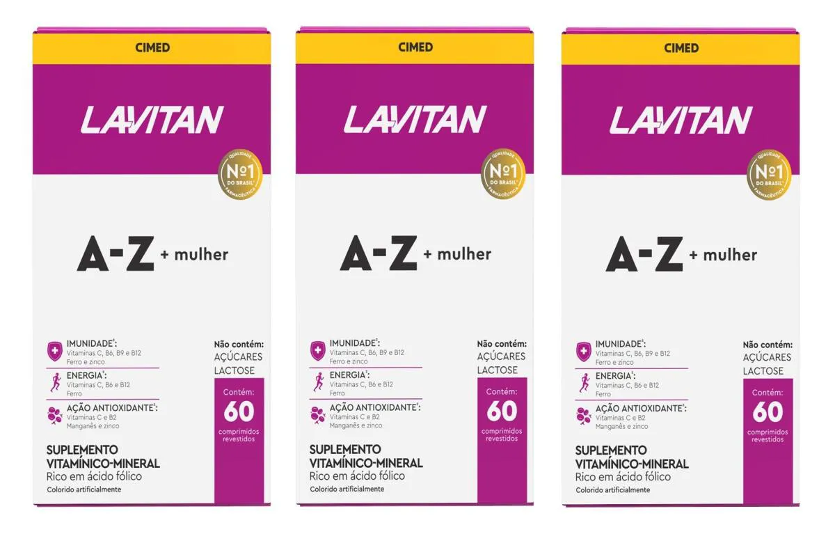 KIT 3 SUPLEMENTO ALIMENTAR LAVITAN A-Z MULHER 60CPR - CIMED