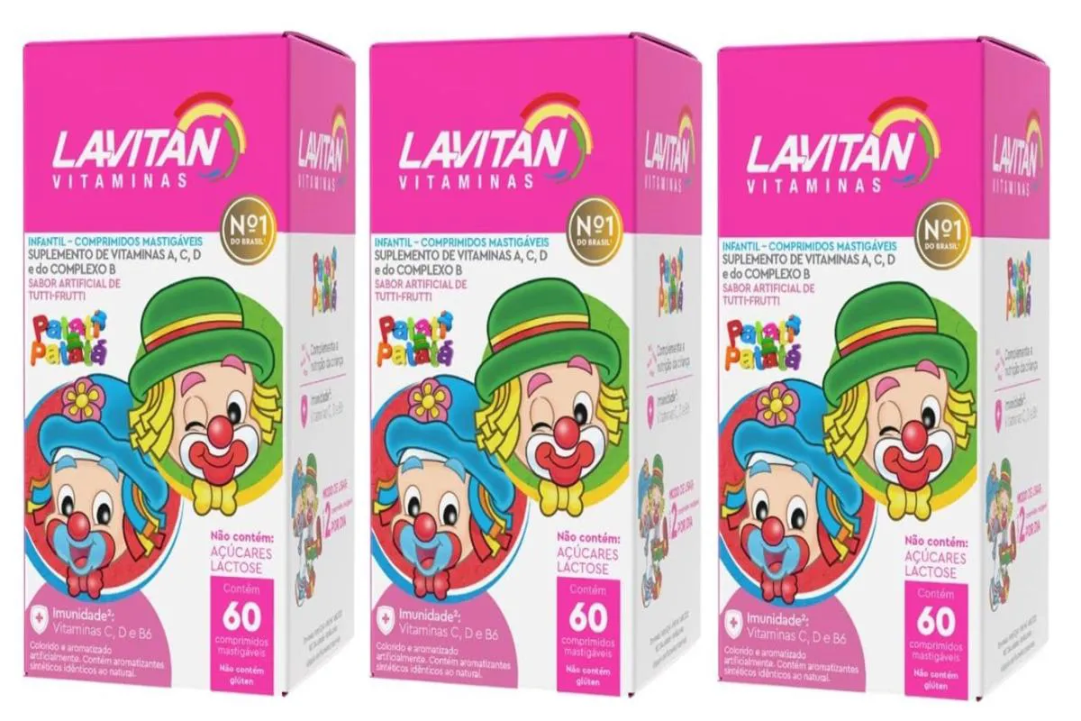 KIT 3 VITAMINA LAVITAN KIDS SABOR TUTTI-FRUTTI 60CPR - CIMED