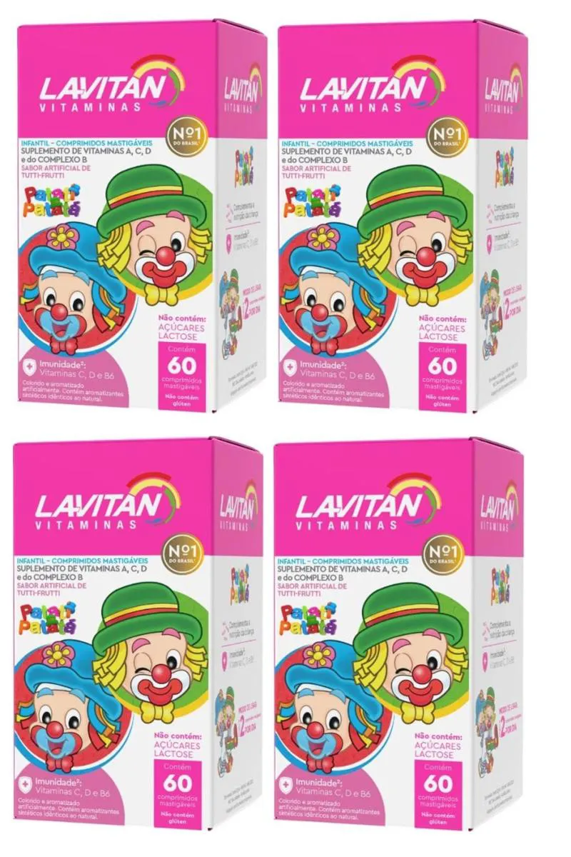 KIT 4 VITAMINA LAVITAN KIDS SABOR TUTTI-FRUTTI 60CPR - CIMED
