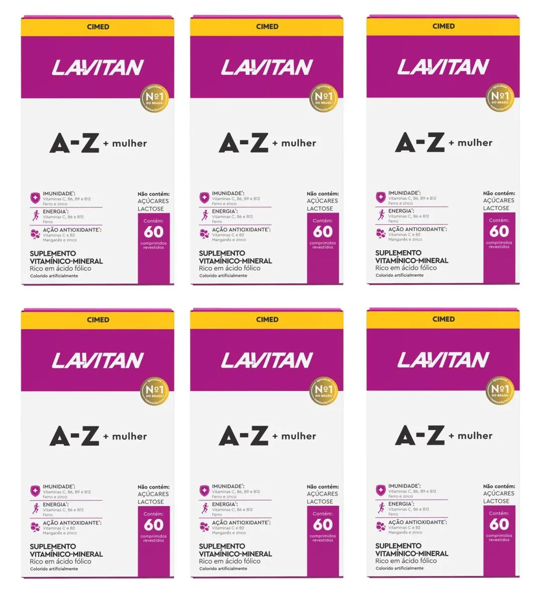 KIT 6 SUPLEMENTO ALIMENTAR LAVITAN A-Z MULHER 60CPR - CIMED