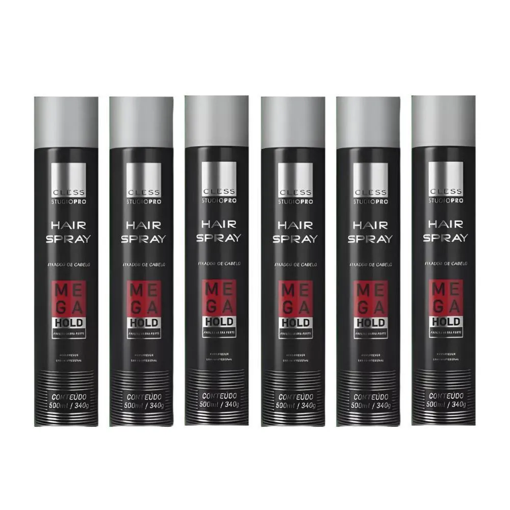 MEGA HOLD HAIR SPRAY FIXADOR CLESS ULTRA FORTE 500ML - 6UN