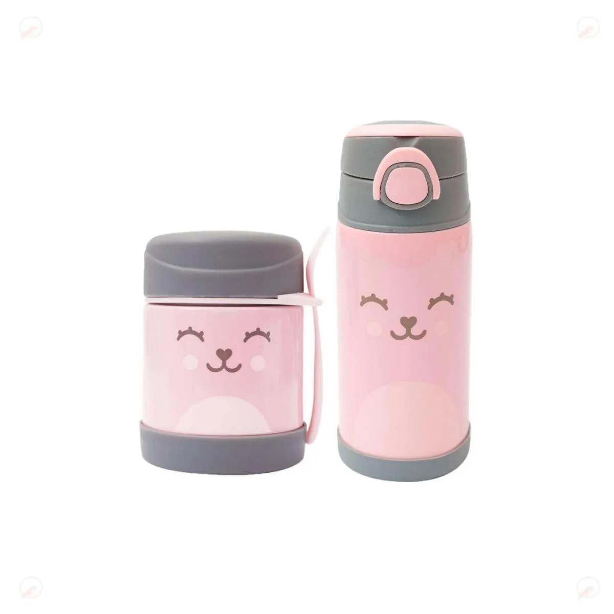 KIT GUMY BUBA INFANTIL GARRAFA TéRMICA E POTE TéRMICO BEBê Rosa