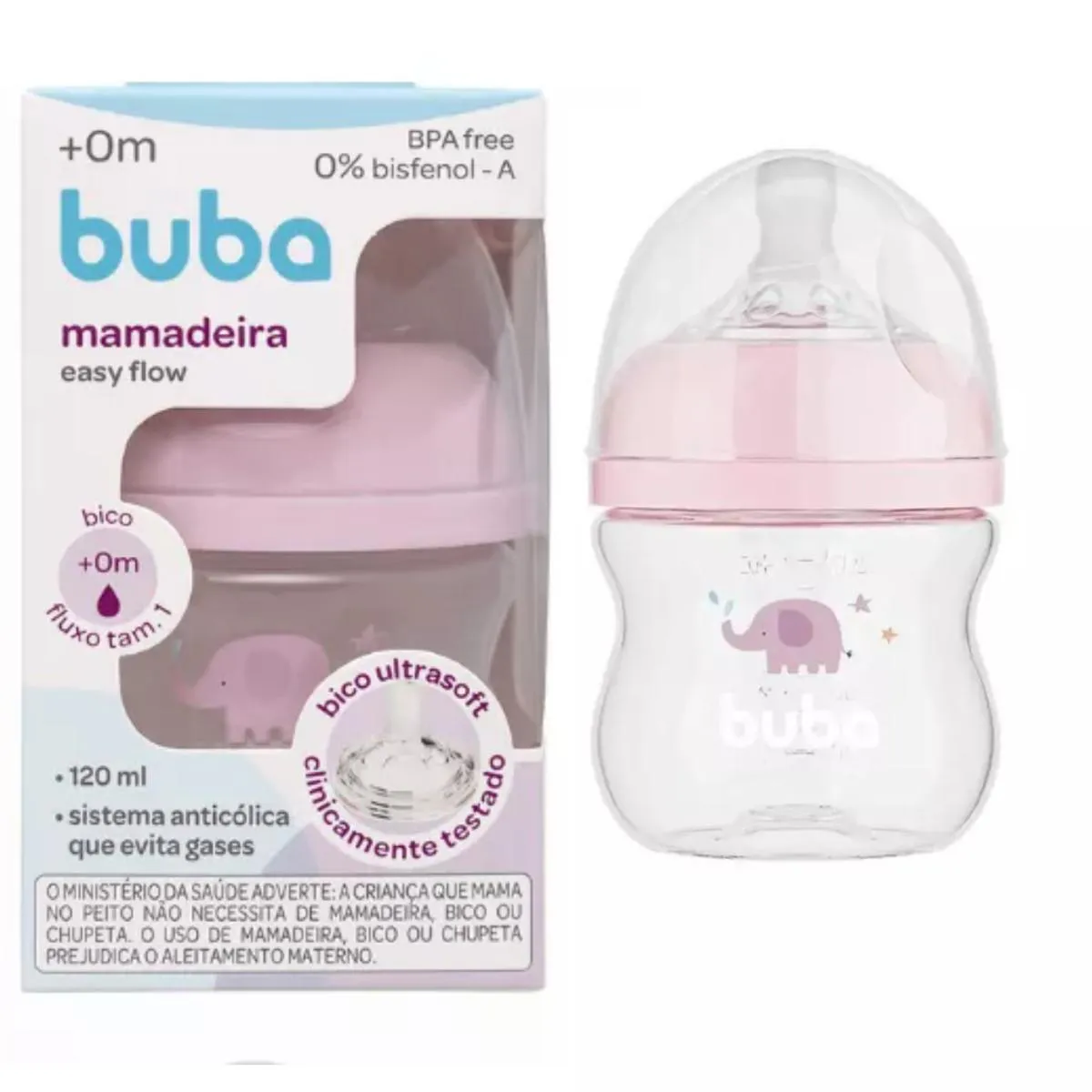 MAMADEIRA ANTICóLICA BICO SILICONE PéTALA FLUXO FáCIL 120ml Rosa Elefante