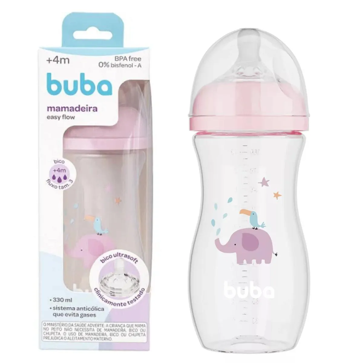 MAMADEIRA ANTICóLICA BICO SILICONE PéTALA FLUXO FáCIL 330ml Rosa Elefante