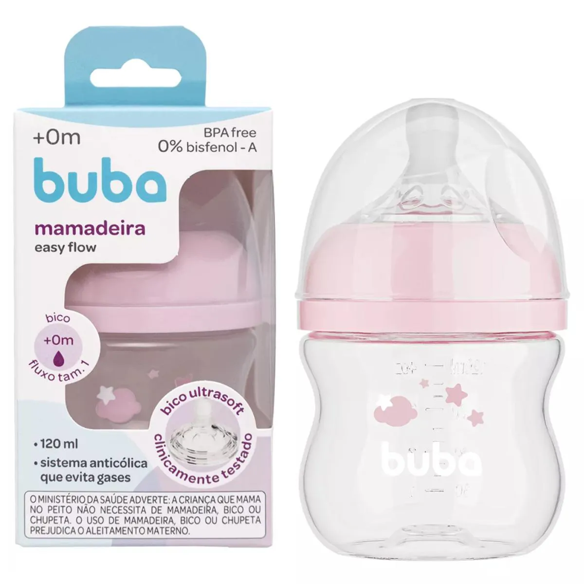 MAMADEIRA ANTICóLICA BICO SILICONE PéTALA FLUXO FáCIL 120ml Rosa Nuvem
