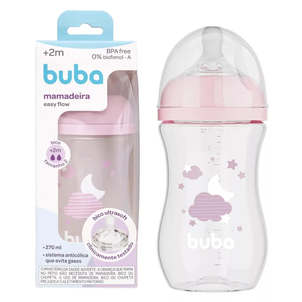 MAMADEIRA ANTICóLICA BICO SILICONE PéTALA FLUXO FáCIL 270ml Rosa Nuvem