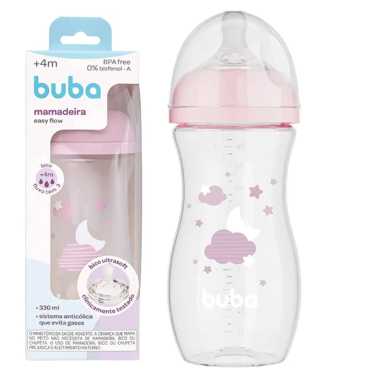 MAMADEIRA ANTICóLICA BICO SILICONE PéTALA FLUXO FáCIL 330ml Rosa Nuvem