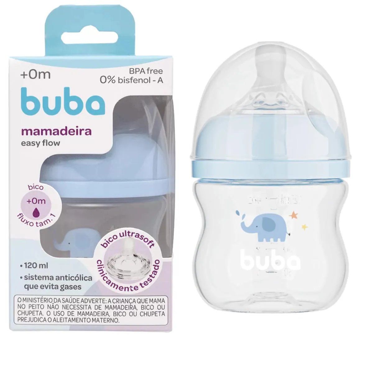 MAMADEIRA ANTICóLICA BICO SILICONE PéTALA FLUXO FáCIL 120ml Azul Elefante