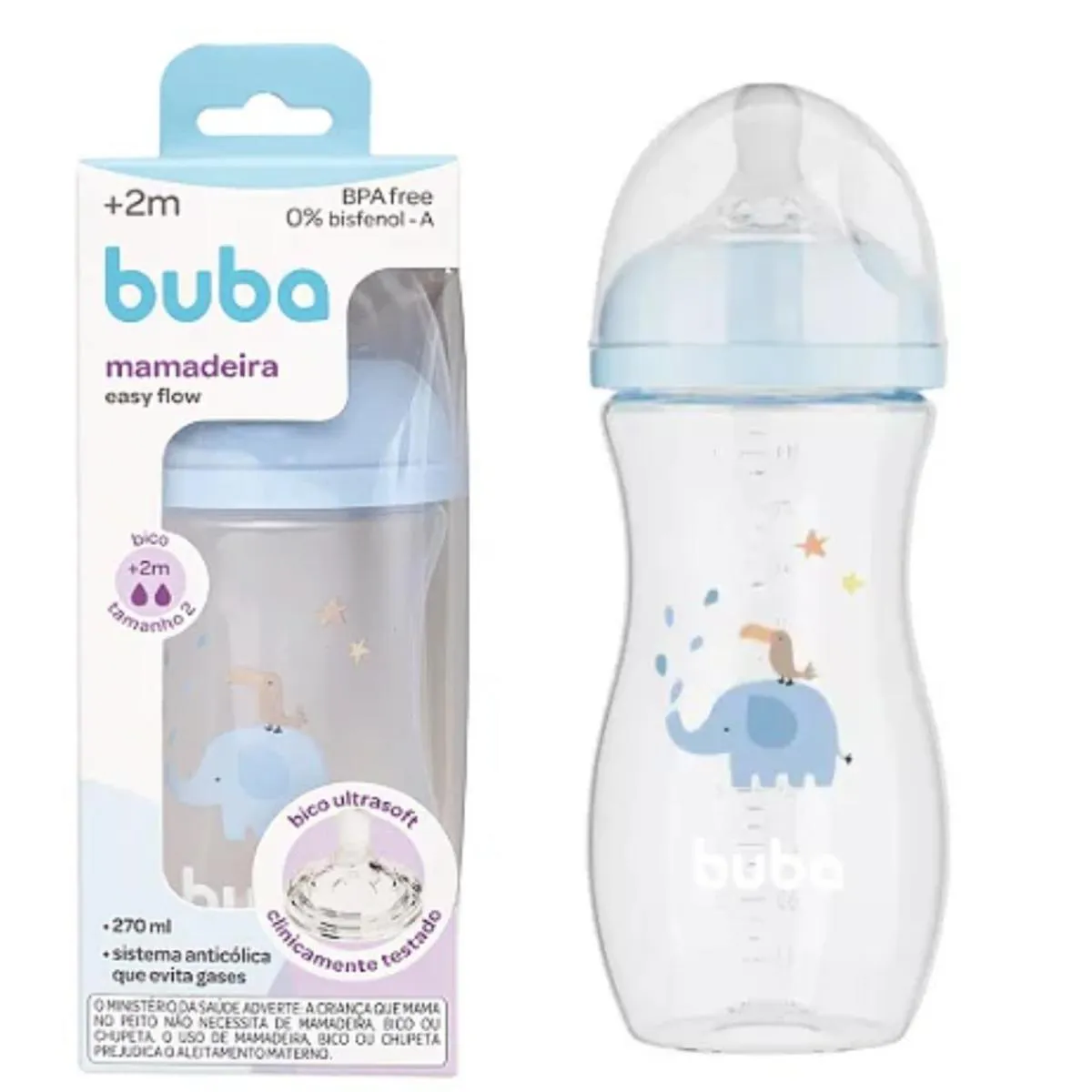MAMADEIRA ANTICóLICA BICO SILICONE PéTALA FLUXO FáCIL 270ml Azul Elefante