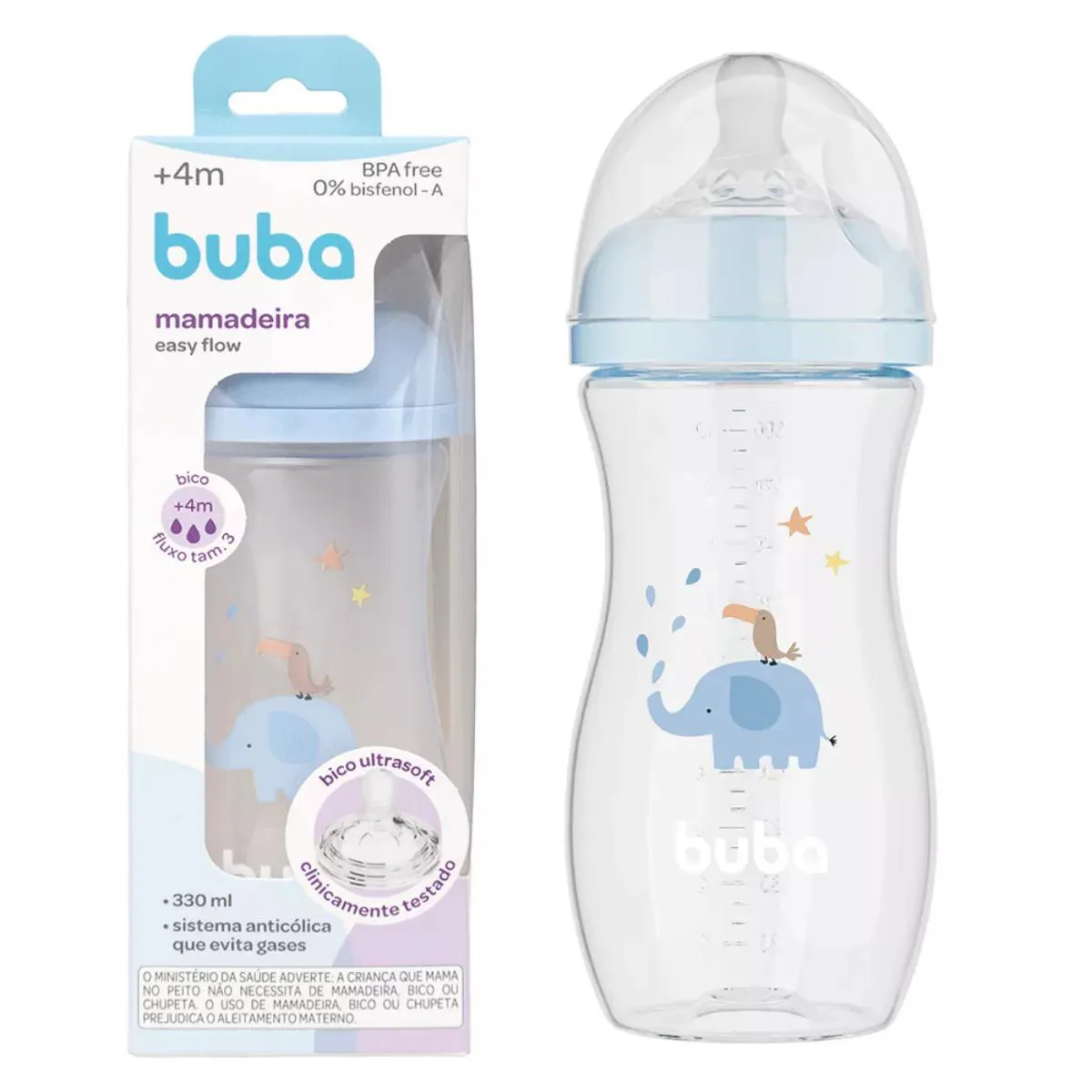 MAMADEIRA ANTICóLICA BICO SILICONE PéTALA FLUXO FáCIL 330ml Azul Elefante