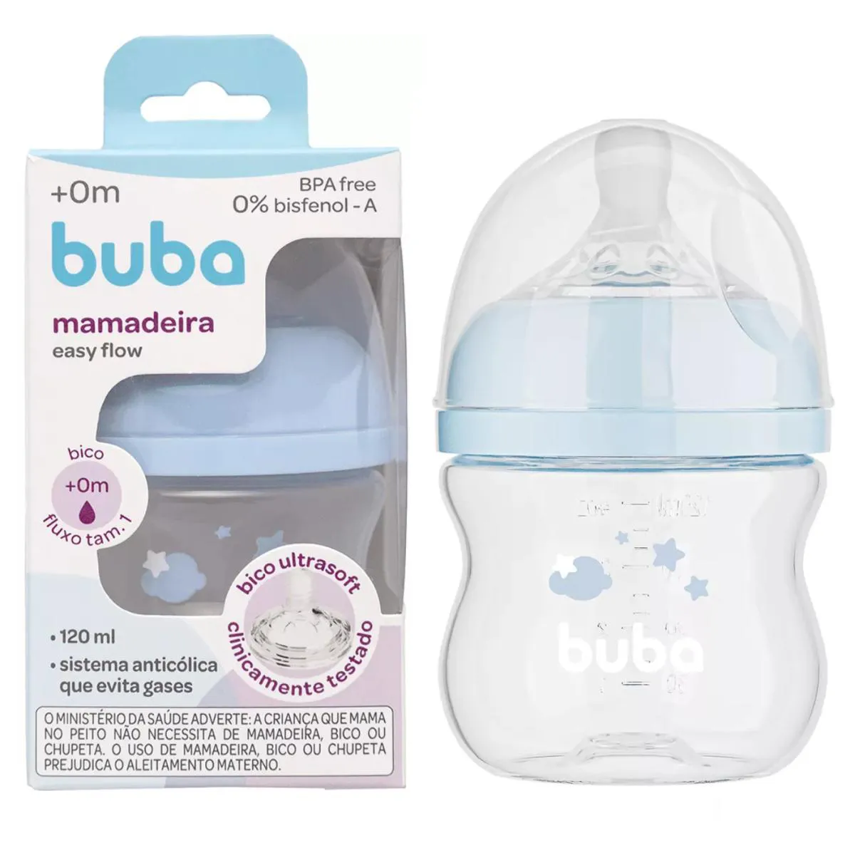 MAMADEIRA ANTICóLICA BICO SILICONE PéTALA FLUXO FáCIL 120ml Azul Nuvem