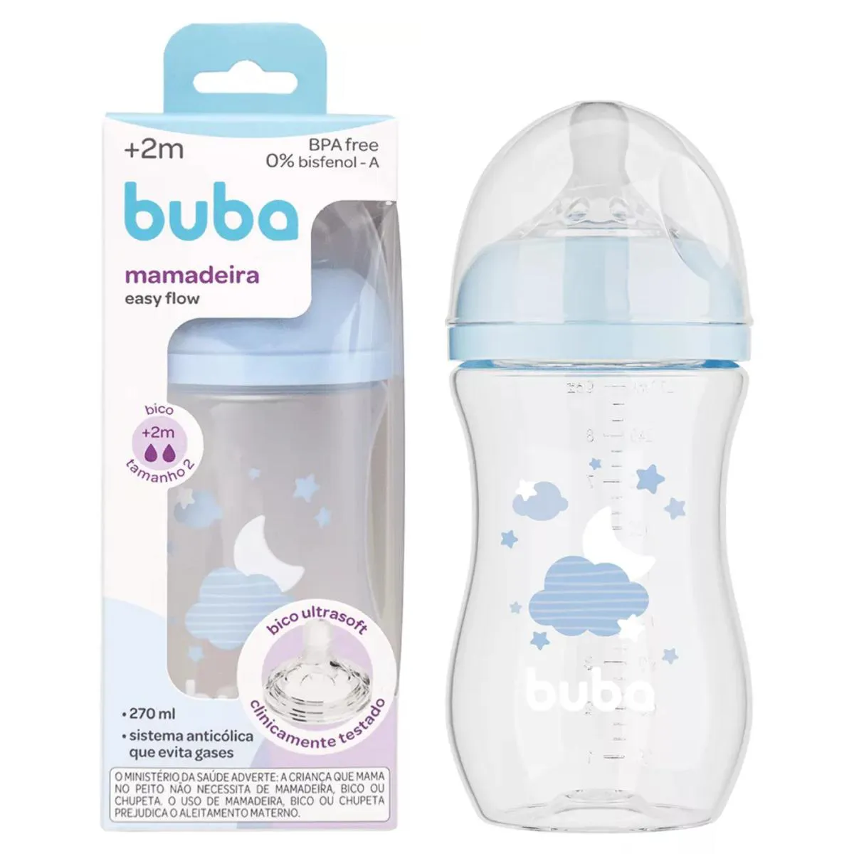 MAMADEIRA ANTICóLICA BICO SILICONE PéTALA FLUXO FáCIL 270ml Azul Nuvem