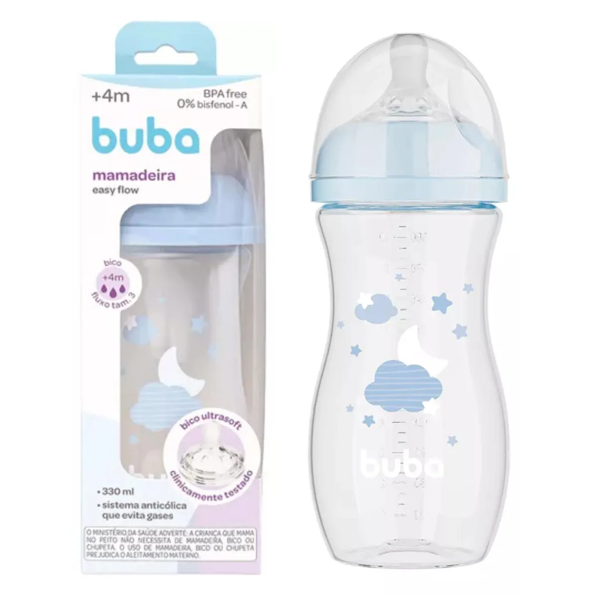MAMADEIRA ANTICóLICA BICO SILICONE PéTALA FLUXO FáCIL 330ml Azul Nuvem