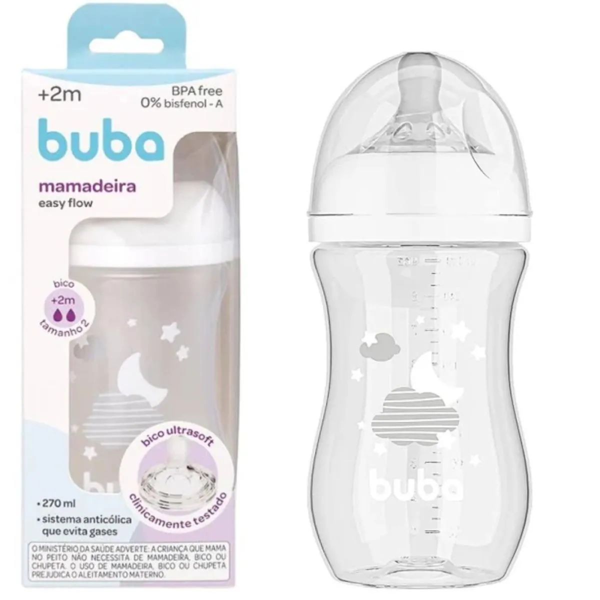 MAMADEIRA ANTICóLICA BICO SILICONE PéTALA FLUXO FáCIL 270ml Branca Nuvem