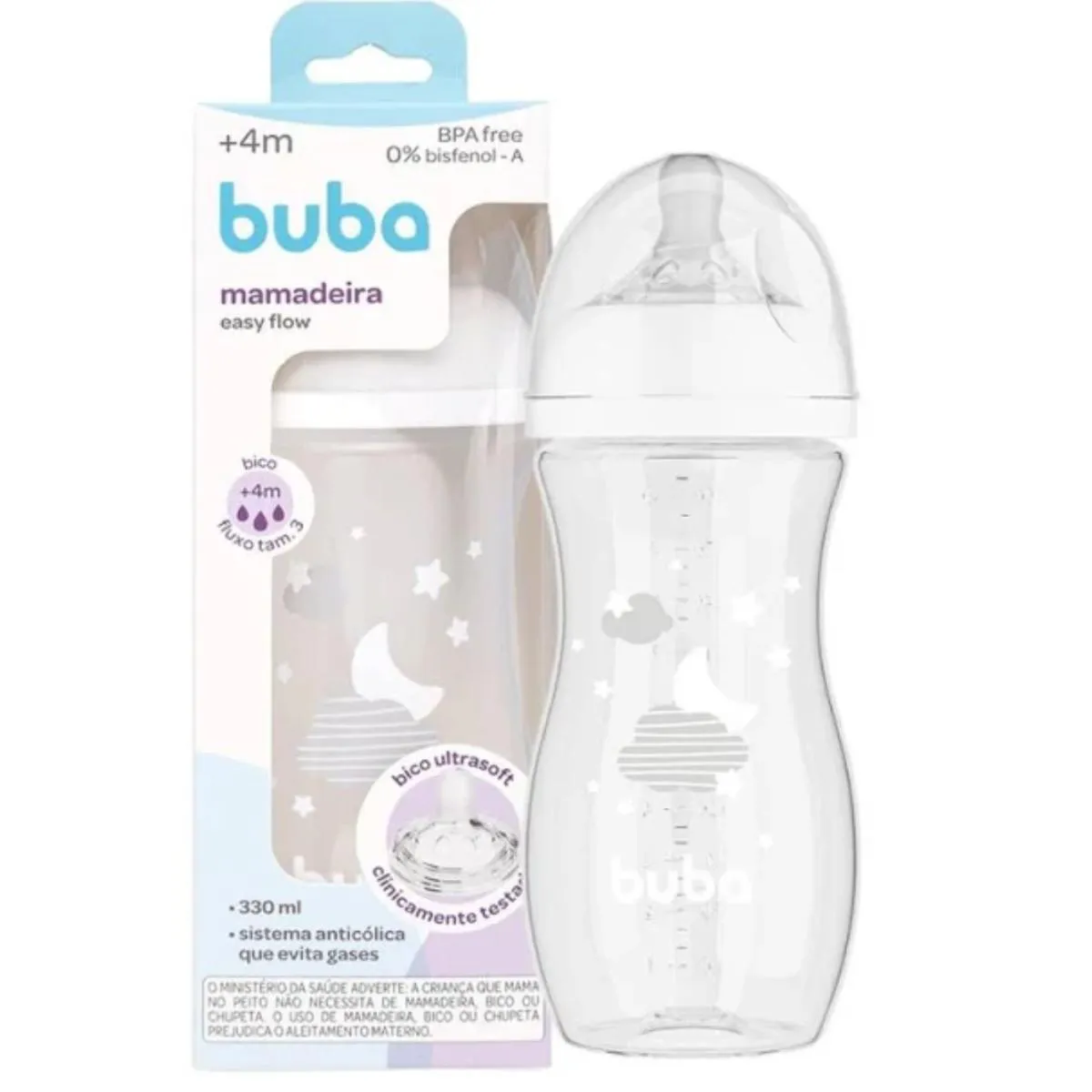 MAMADEIRA ANTICóLICA BICO SILICONE PéTALA FLUXO FáCIL 330ml Branca Nuvem