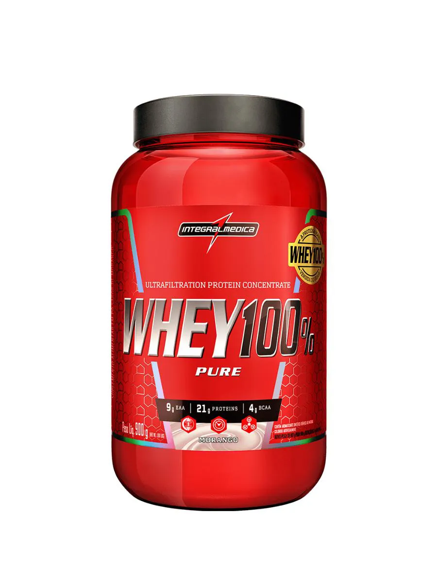 WHEY PROTEIN CONCENTRADO 100% MORANGO 900G INTEGRALMEDICA