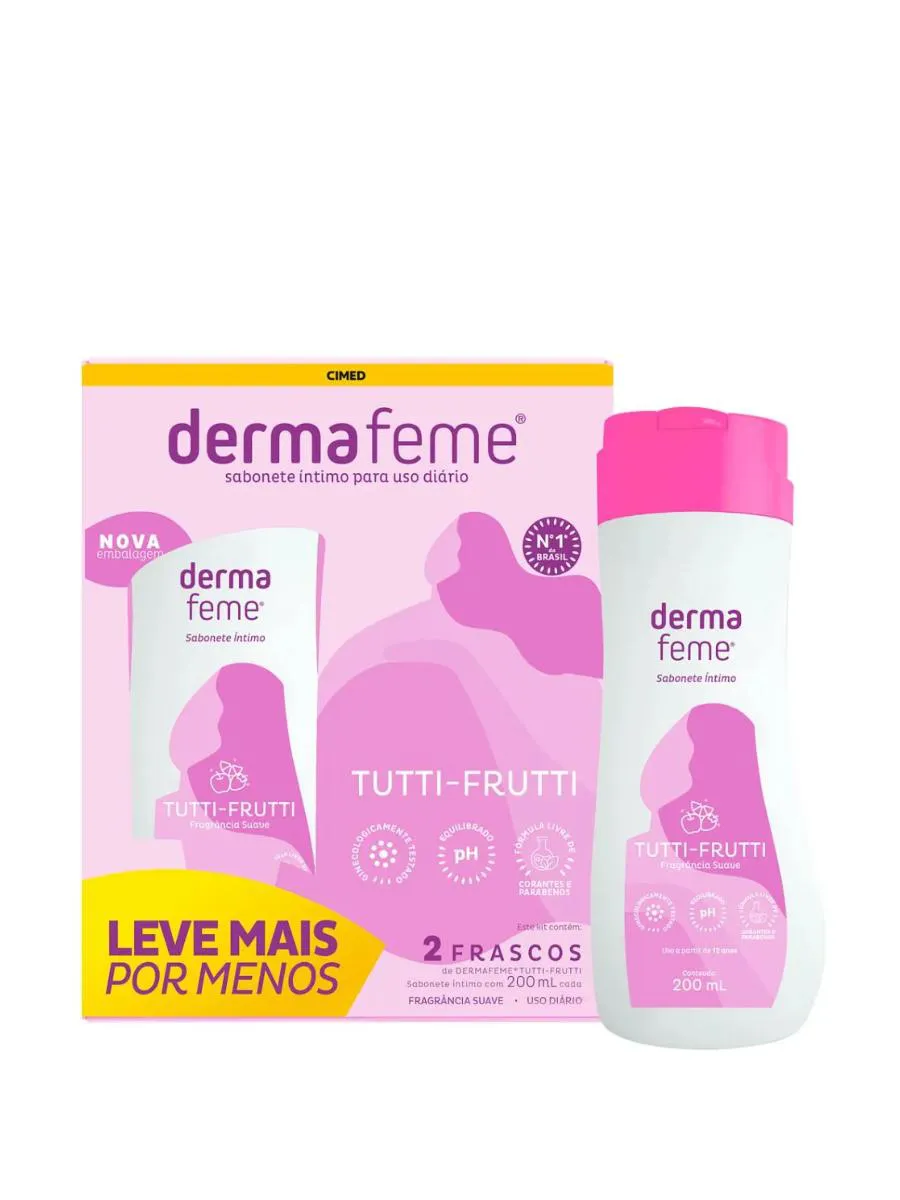 KIT SABONETE LíQUIDO ÍNTIMO DERMAFEME TUTTI-FRUTTI COM 2UN DE 200ML