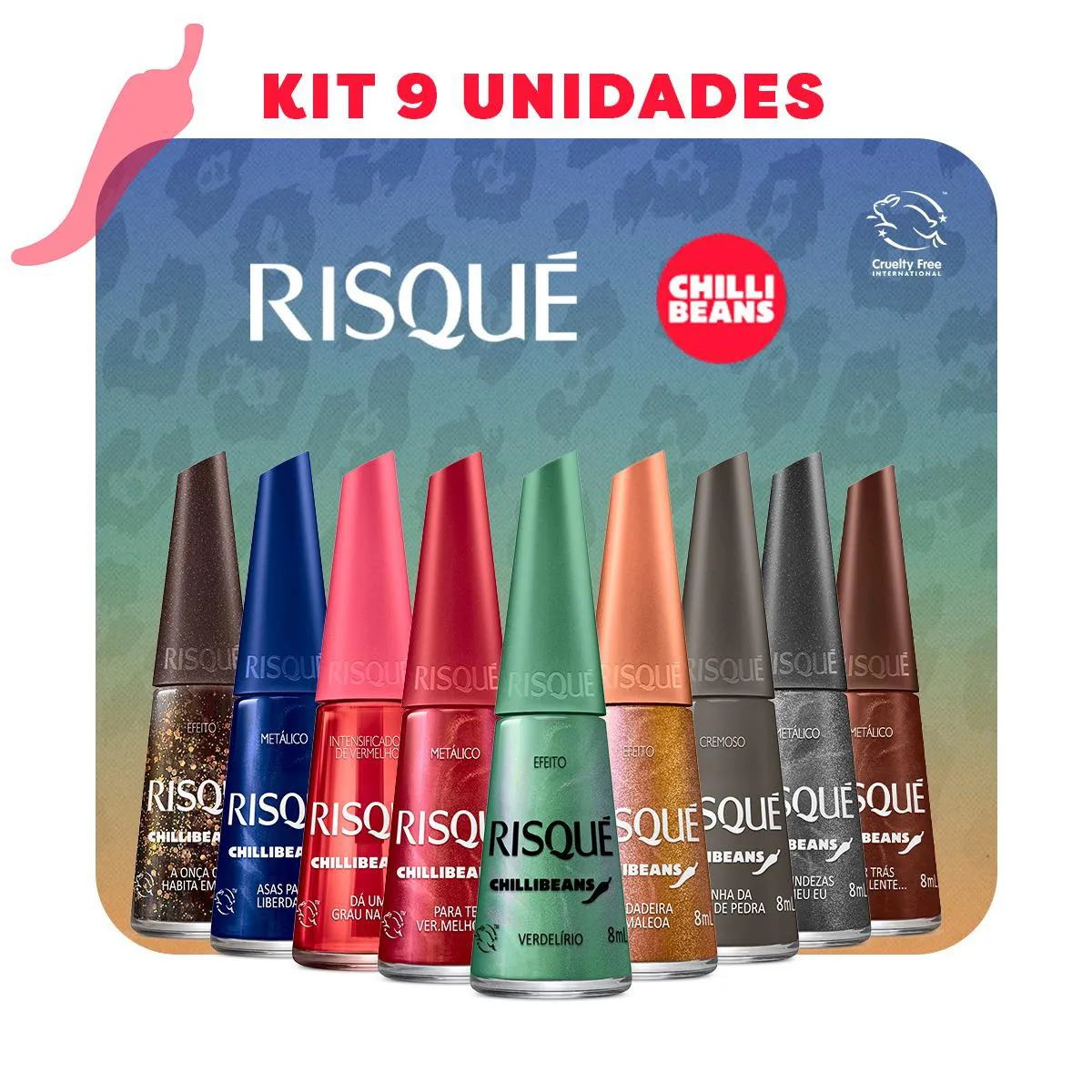 KIT ESMALTES RISQUé & CHILLI BEANS (9 CORES)