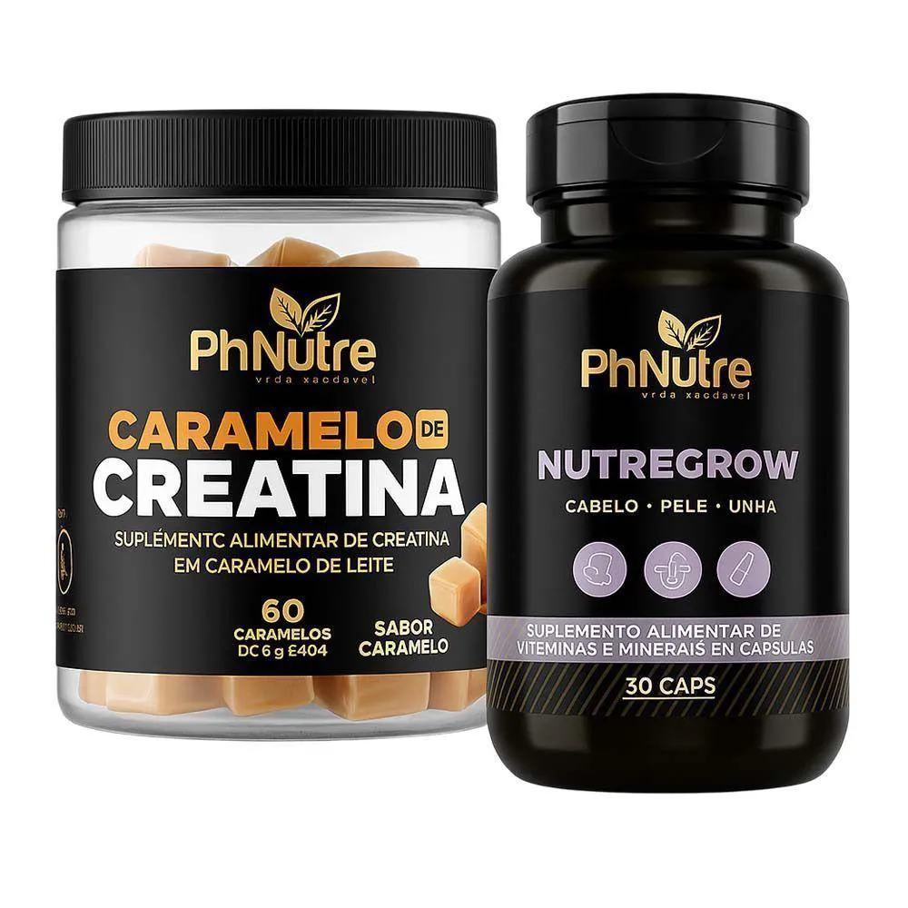 KIT CARAMELO CREATINA + NUTREGROW PHNUTRE 30 CáPSULAS