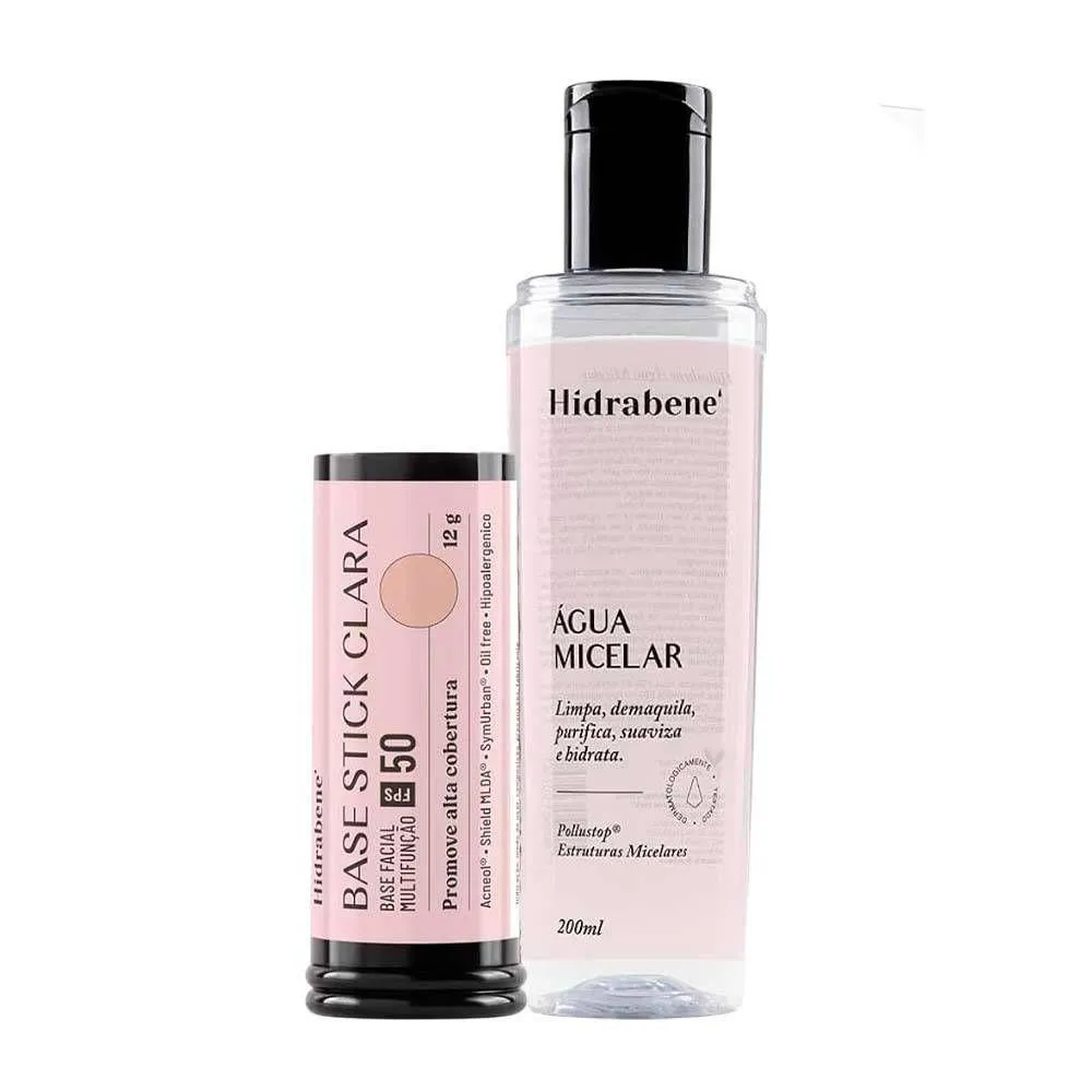 KIT HIDRABENE ÁGUA MICELAR 200ML + HIDRABENE BASE STICK CLARA FPS 50 12G