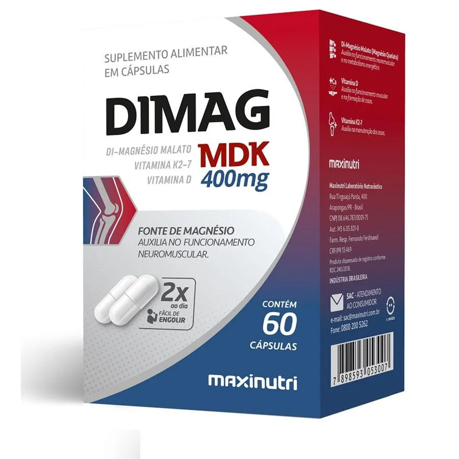 DIMAG MDK MAGNéSIO DIMALATO VIT K E D MAXINUTRI 60CPS