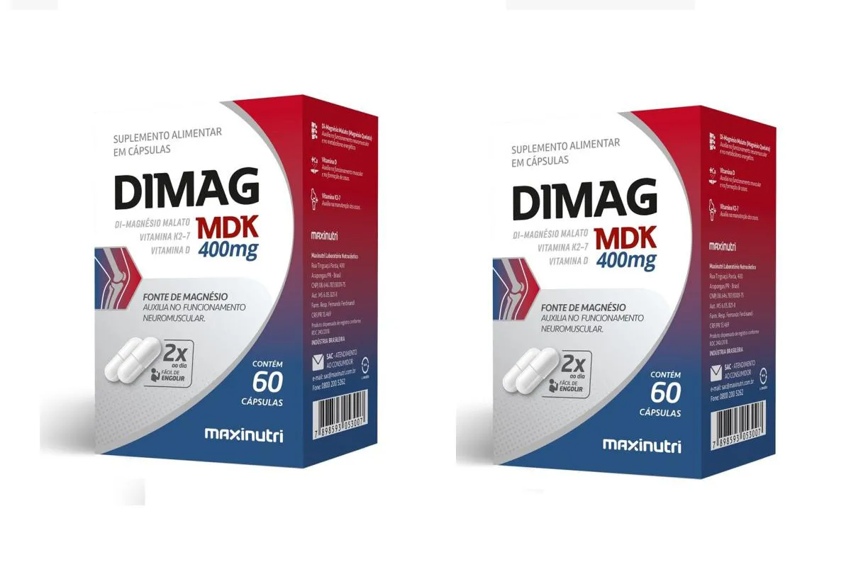KIT 2 DIMAG MDK MAGNéSIO DIMALATO VIT K E D MAXINUTRI 60CPS
