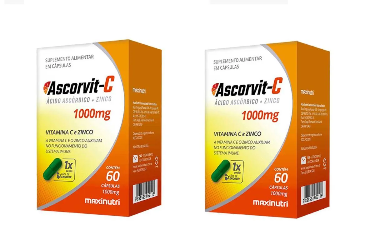 KIT 2 SUPLEMENTO ASCORVIT-C VITAMINA C + ZINCO 60CPS