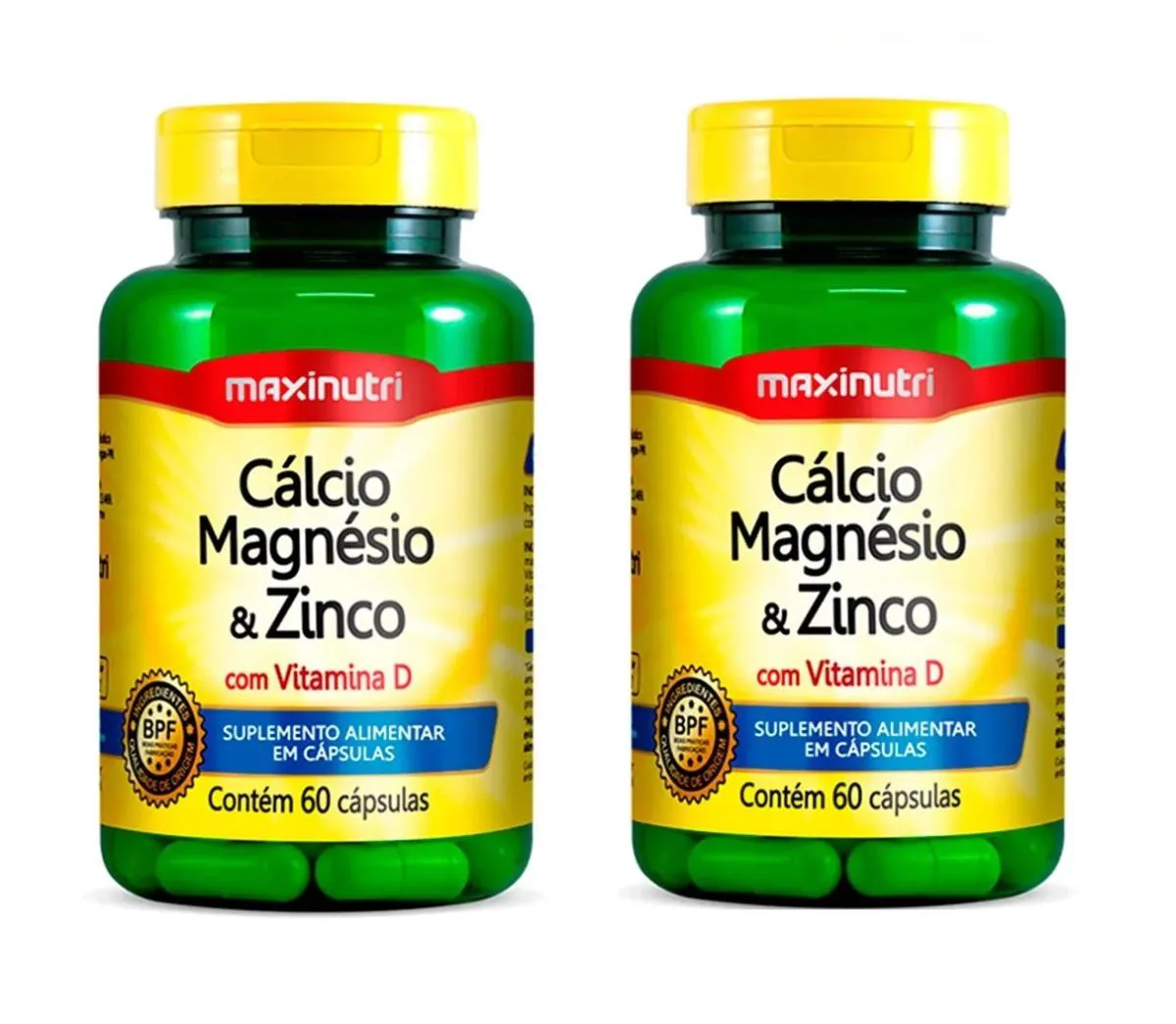 KIT 2 SUPLEMENTO CáLCIO MAGNéSIO E ZINCO MAXINUTRI 60CPS