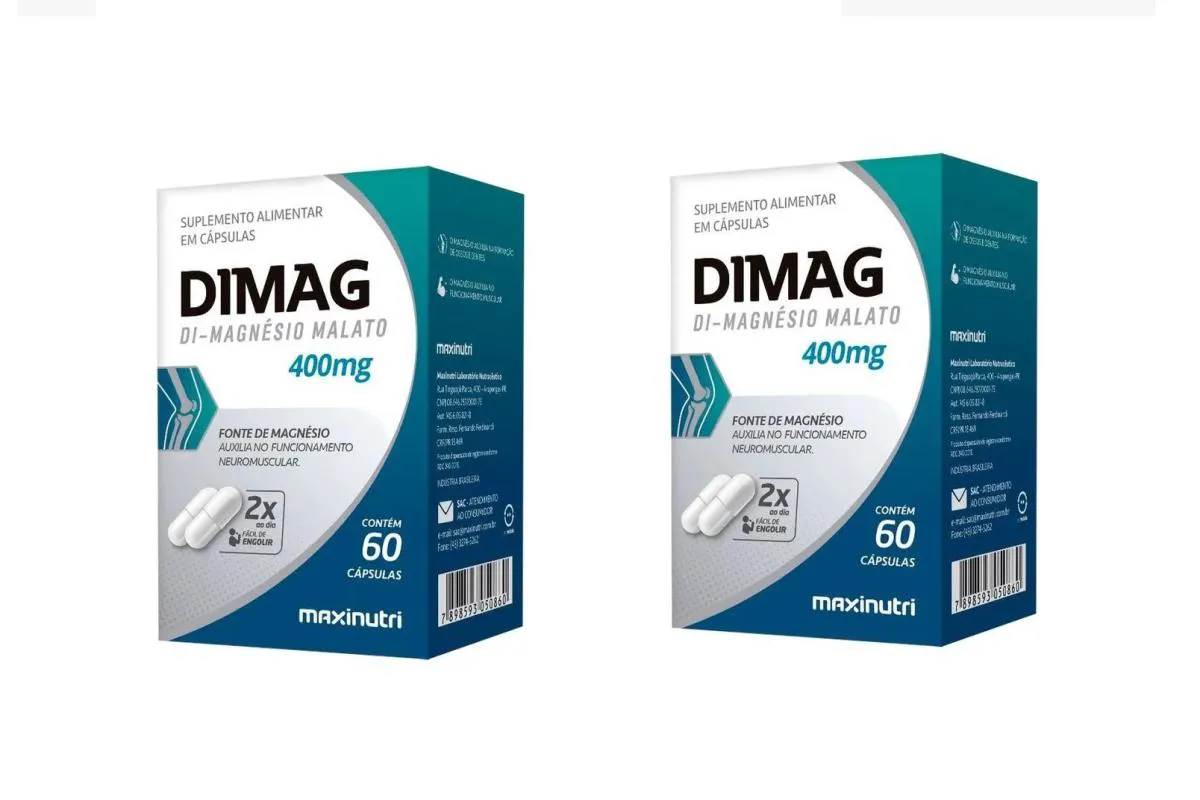 KIT 2 SUPLEMENTO DIMAG MAGNéSIO DIMALATO MAXINUTRI 60CPS