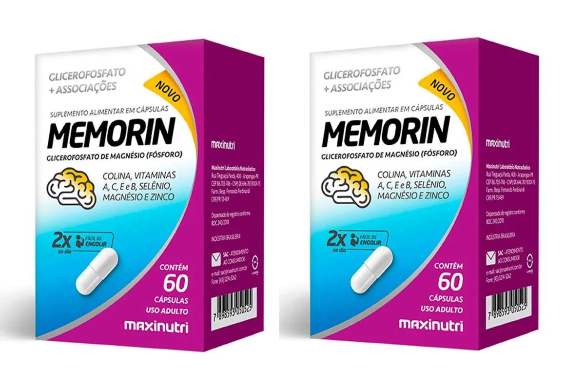 KIT 2 SUPLEMENTO MEMORIN FóSFORO ZINCO VITAMINAS 60CP