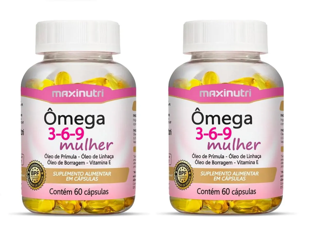 KIT 2 SUPLEMENTO ÔMEGA 3-6-9 MULHER MAXINUTRI VIT E 60CP