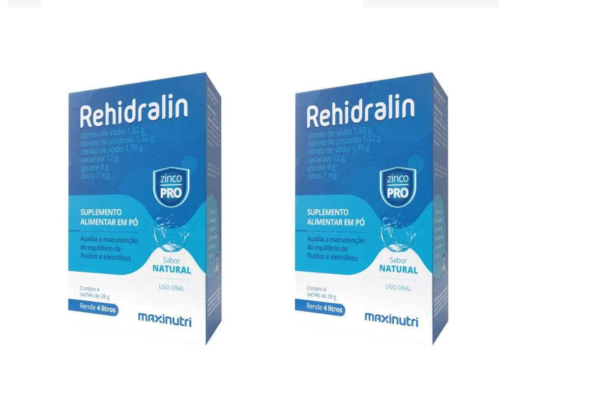 KIT 2 SUPLEMENTO REHIDRALIN SABOR NATURAL 4 SACHêS EM Pó