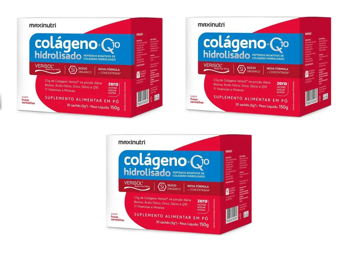 KIT 3 COLáGENO VERISOL + Q10 MAXINUTRI FRUTAS VERMELHAS 150G