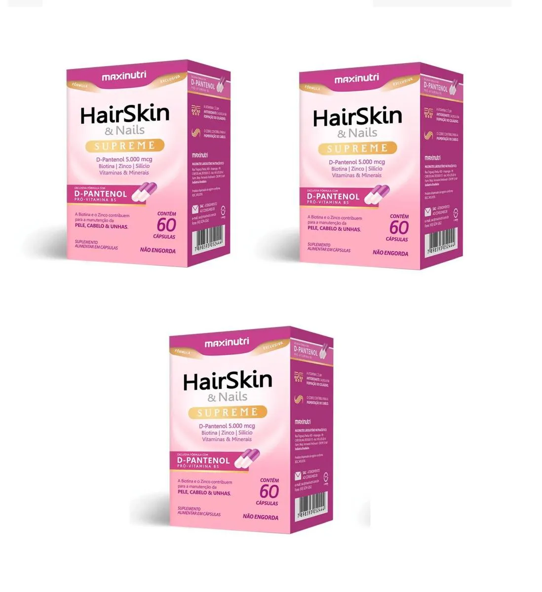 KIT 3 HAIRSKIN & NAILS SUPREME D-PANTENOL MAXINUTRI 60CP