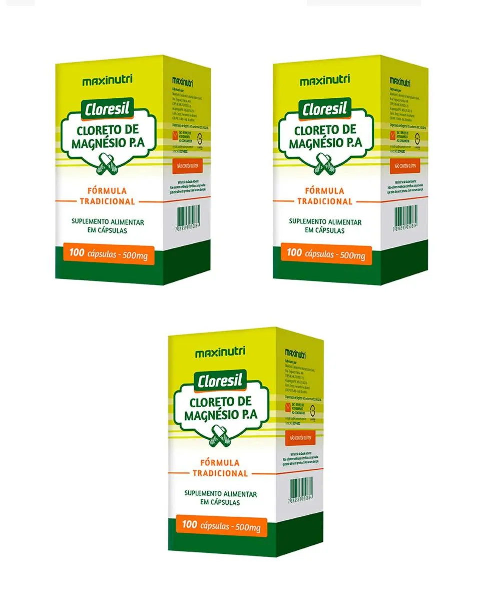 KIT 3 SUPLEMENTO CLORESIL CLORETO DE MAGNéSIO P.A 100CPS