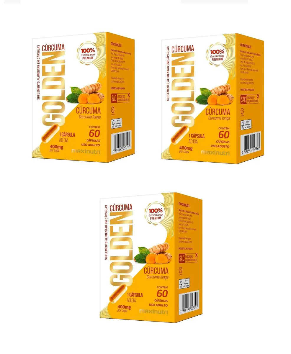 KIT 3 SUPLEMENTO CúRCUMA GOLDEN 400MG MAXINUTRI 60CPS