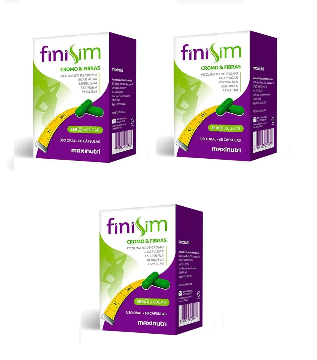 KIT 3 SUPLEMENTO FINISIM CROMO E FIBRAS MAXINUTRI 60CPS
