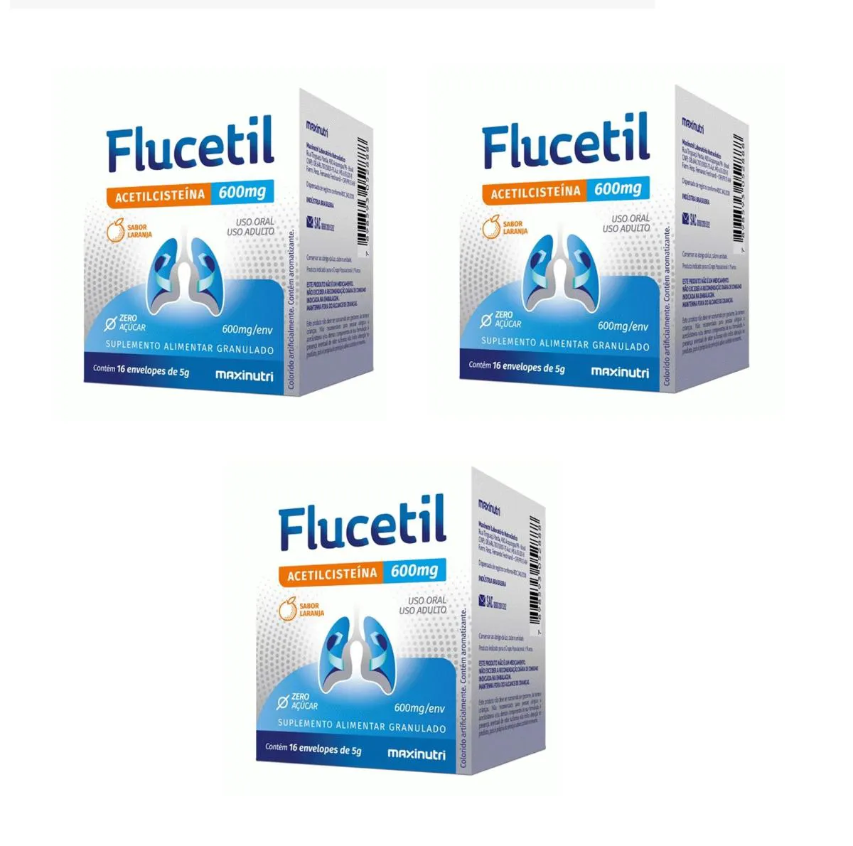 KIT 3 SUPLEMENTO FLUCETIL ACETILCISTEíNA LARANJA 16ENV