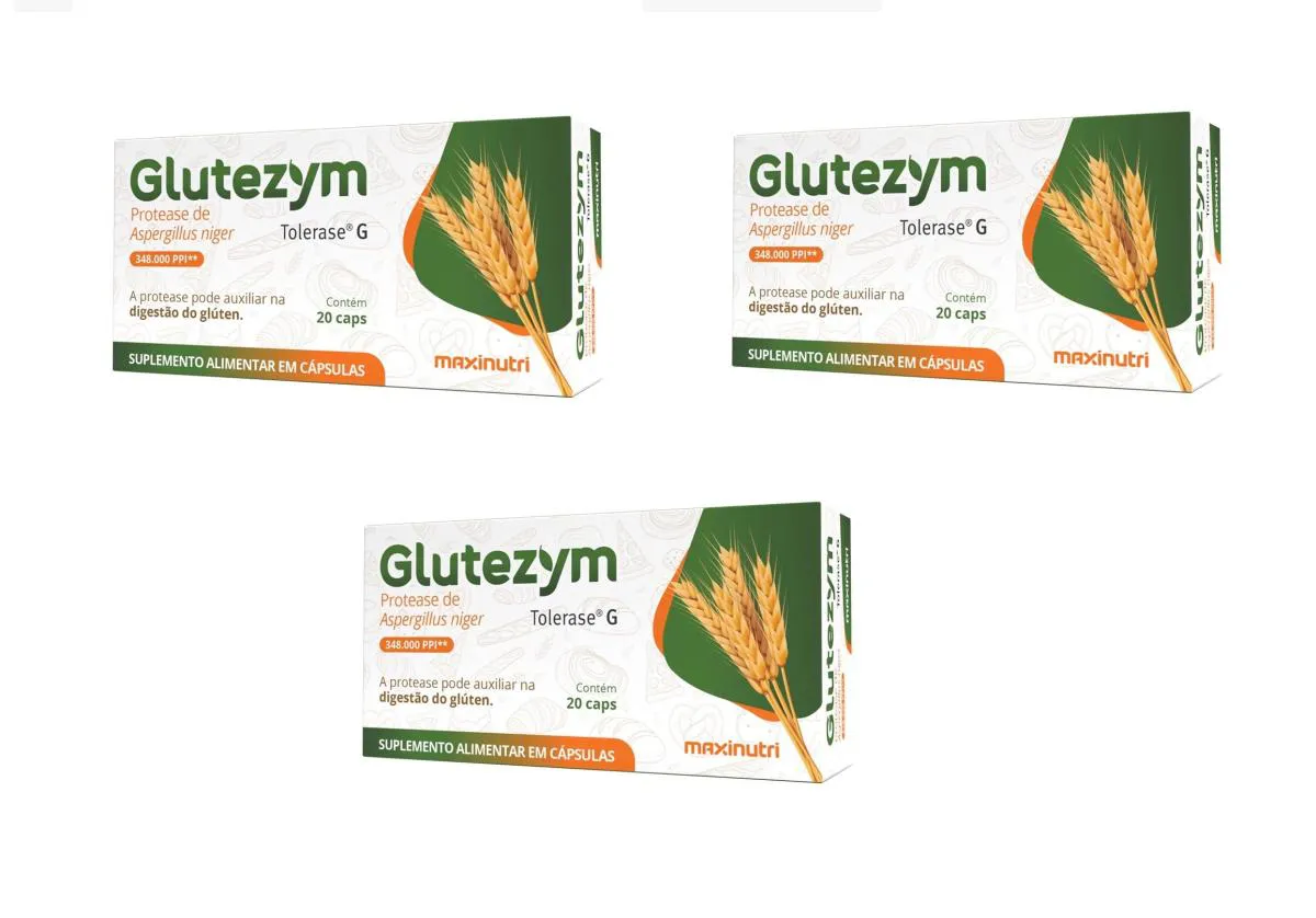 KIT 3 SUPLEMENTO GLUTEZYM PROTEASE  DIGESTãO GLúTEN 20CPS