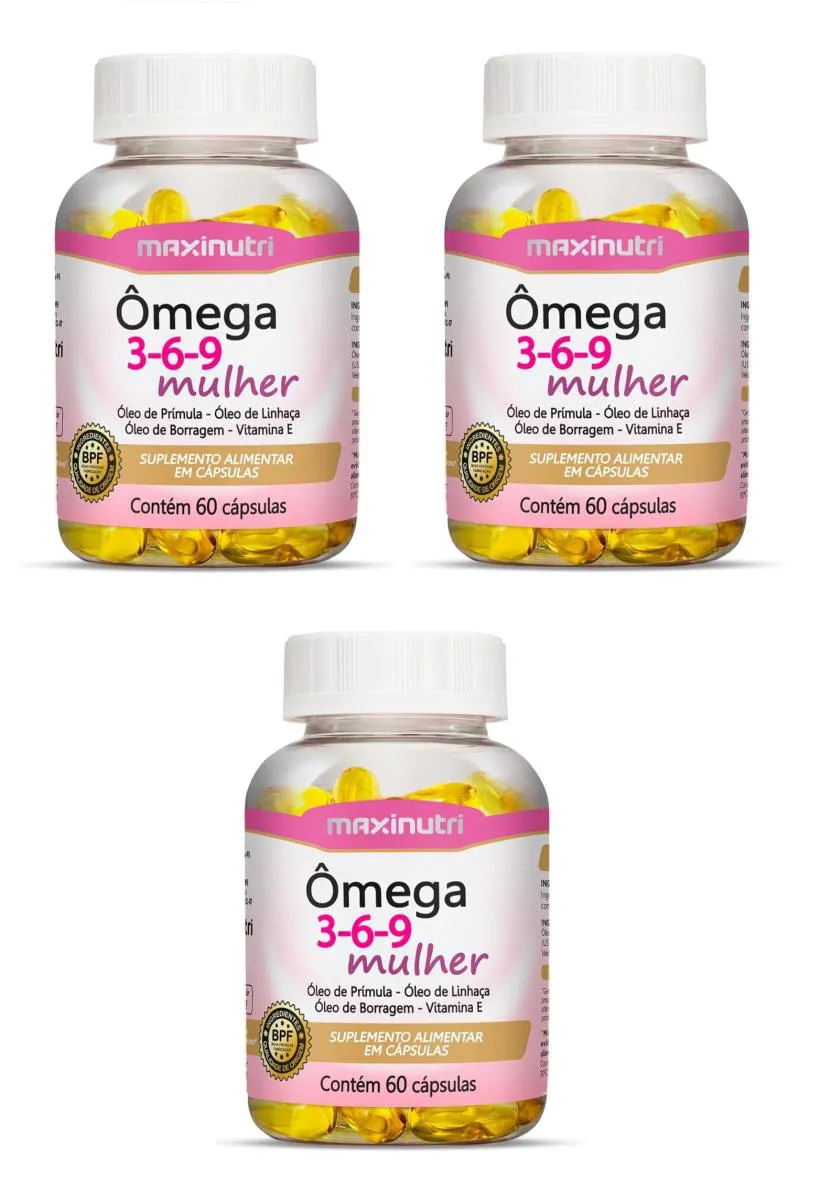 KIT 3 SUPLEMENTO ÔMEGA 3-6-9 MULHER MAXINUTRI VIT E 60CP