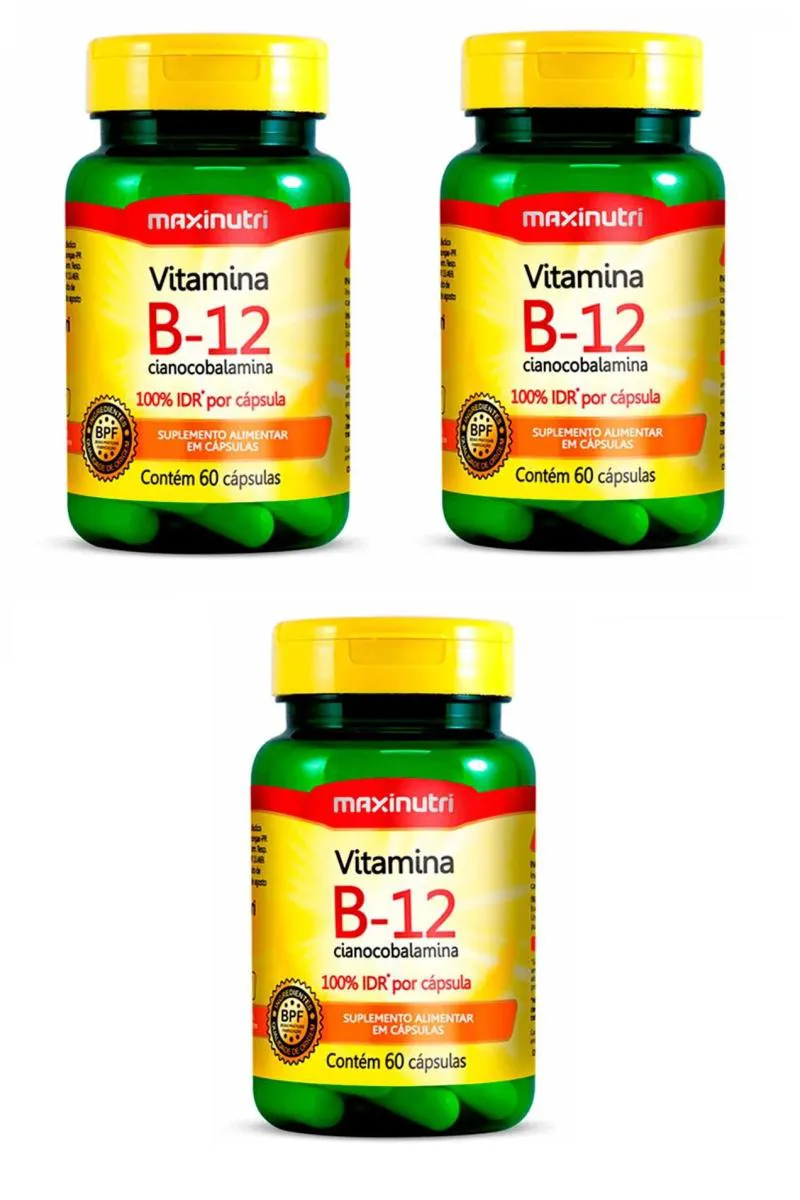 KIT 3 SUPLEMENTO VITAMINA B12 CIANOCOBALAMINA MAXINUTRI 60CP