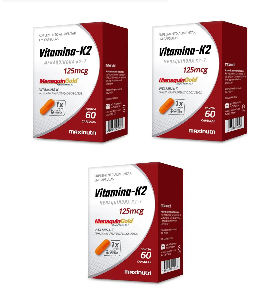 KIT 3 SUPLEMENTO VITAMINA K2 MENAQUINONA MAXINUTRI 60CPS