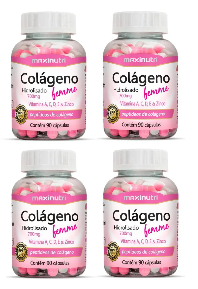 KIT 4 COLáGENO FEMME ZINCO + VIT A C D E MAXINUTRI 90CPS